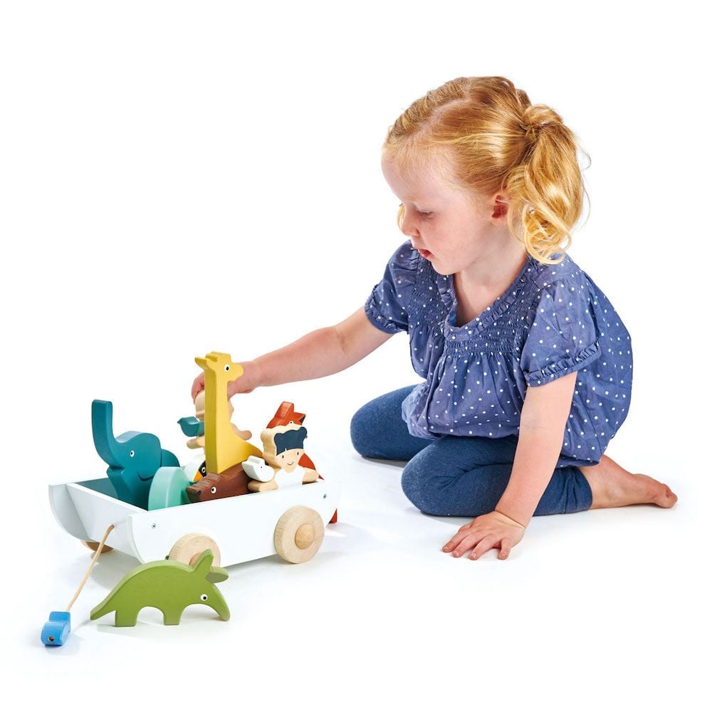 Corabia cu animalute din lemn premium, Tender Leaf Toys, 12 piese