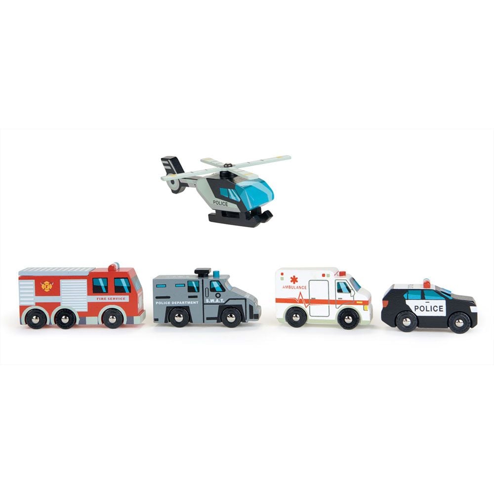 Set vehicule de salvare, Tender Leaf Toys, din lemn premium, 5 piese