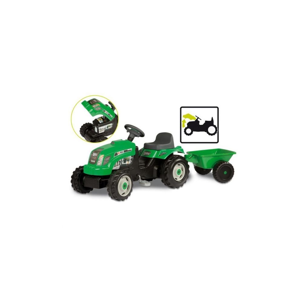 Tractor cu pedale si remorca Smoby, Verde
