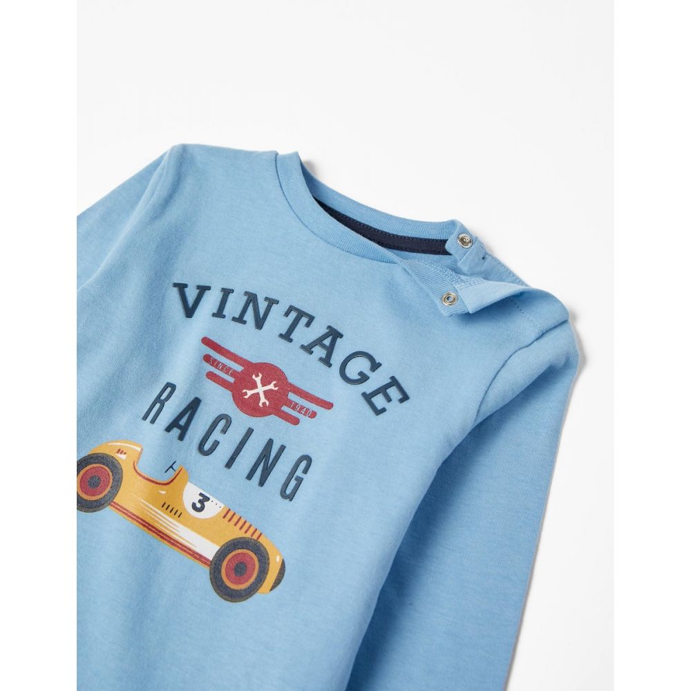 Tricou cu maneca lunga pentru bebelusi, Zippy, Vintage Racing, Albastru