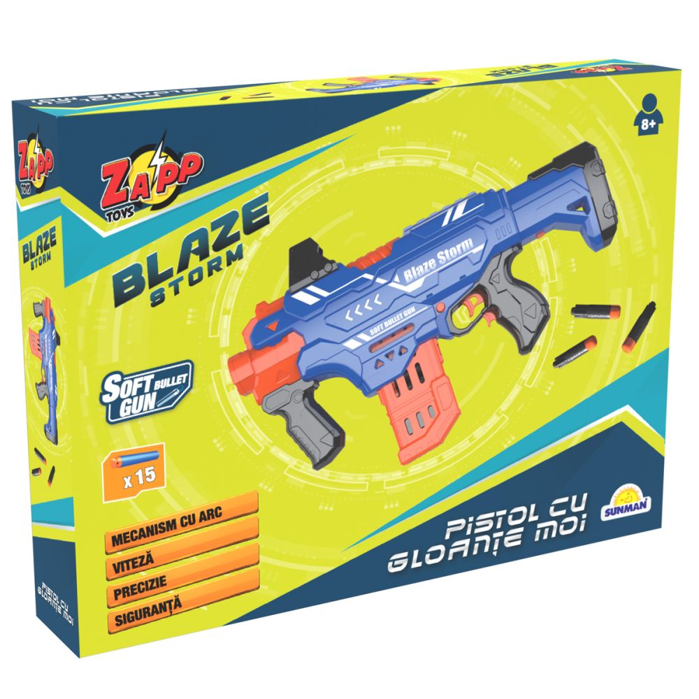 Pistol cu 15 sageti din burete, Blaze Storm, Zapp Toys, Albastru