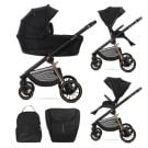 Carucior set 2 in 1, Lorelli Bianca, cos landou individual cu maner de transport, cadru din aluminiu, pana la 22 kg, Black