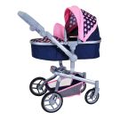 Carucior landou pentru papusi, Knorr Toys Boonk, reglabil si transformabil, 59 x 42 x 80 cm, Pink Hearts