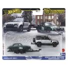 Transportator cu masinuta Hot Wheels, 2023 Land Rover Defender 110 si Jaguar MK1, JBM29