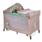 Pat copii, pliant, San Remo 2 Plus Rocker, cu sistem de leganare Beige & Green Sleeping Bear