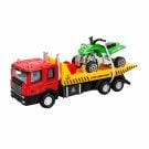 Set camion transportator cu ATV, Maxx Wheels, Rosu, 16 cm
