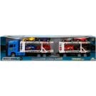 Transportator albastru cu 2 niveluri si 8 masinute de curse, Maxx Wheels 1:32, 58 cm