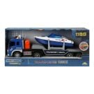 Camion de tractat cu lumini si sunete, Barca, Maxx Wheels, 1:16, Albastru