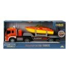 Camion de tractat cu lumini si sunete, Barca, Maxx Wheels, 1:16, Portocaliu