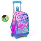 Ghiozdan tip troller cu 3 compartimente, Coral High, model flamingo