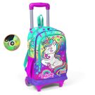 Ghiozdan tip troller cu 3 compartimente, Coral High, model unicorn