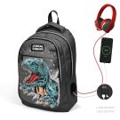 Ghiozdan cu 4 compartimente, Coral High, cu USB, model dinozaur