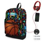 Ghiozdan cu 4 compartimente, Coral High, cu USB, model baschet