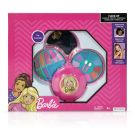 Set de cosmetice in caseta rotunda, cu 3 niveluri, Barbie