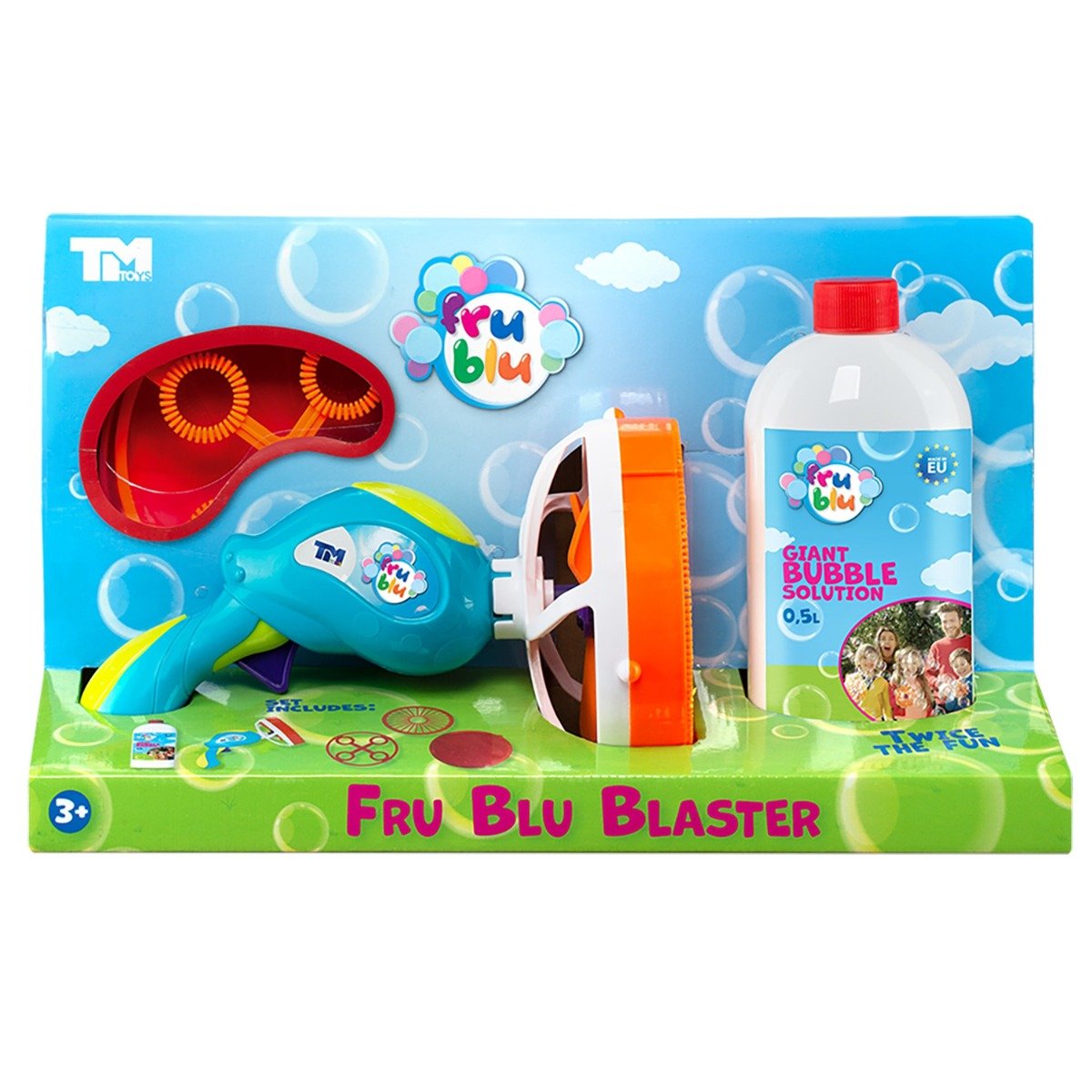 Set lansator baloane de sapun si solutie, Fru Blu, Blaster 2 in 1