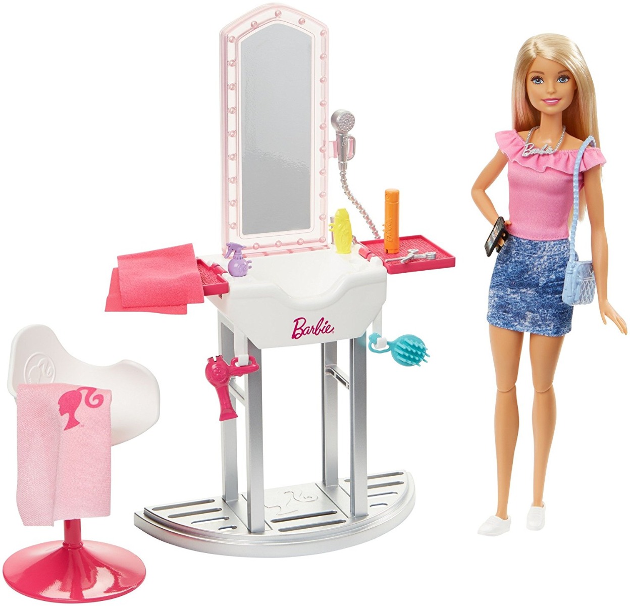 Set papusa barbie si accesorii pentru coafor, fjb36
