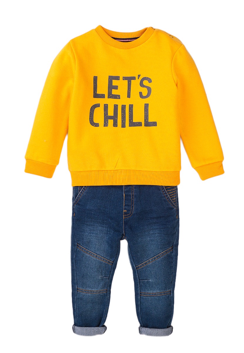 Set bluza sport si pantaloni jeans Minoti Baby, Easy, Chill Minoti imagine noua responsabilitatesociala.ro