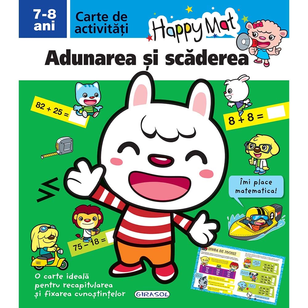 Carte editura girasol, happy mat - adunarea si scaderea 7-8 ani