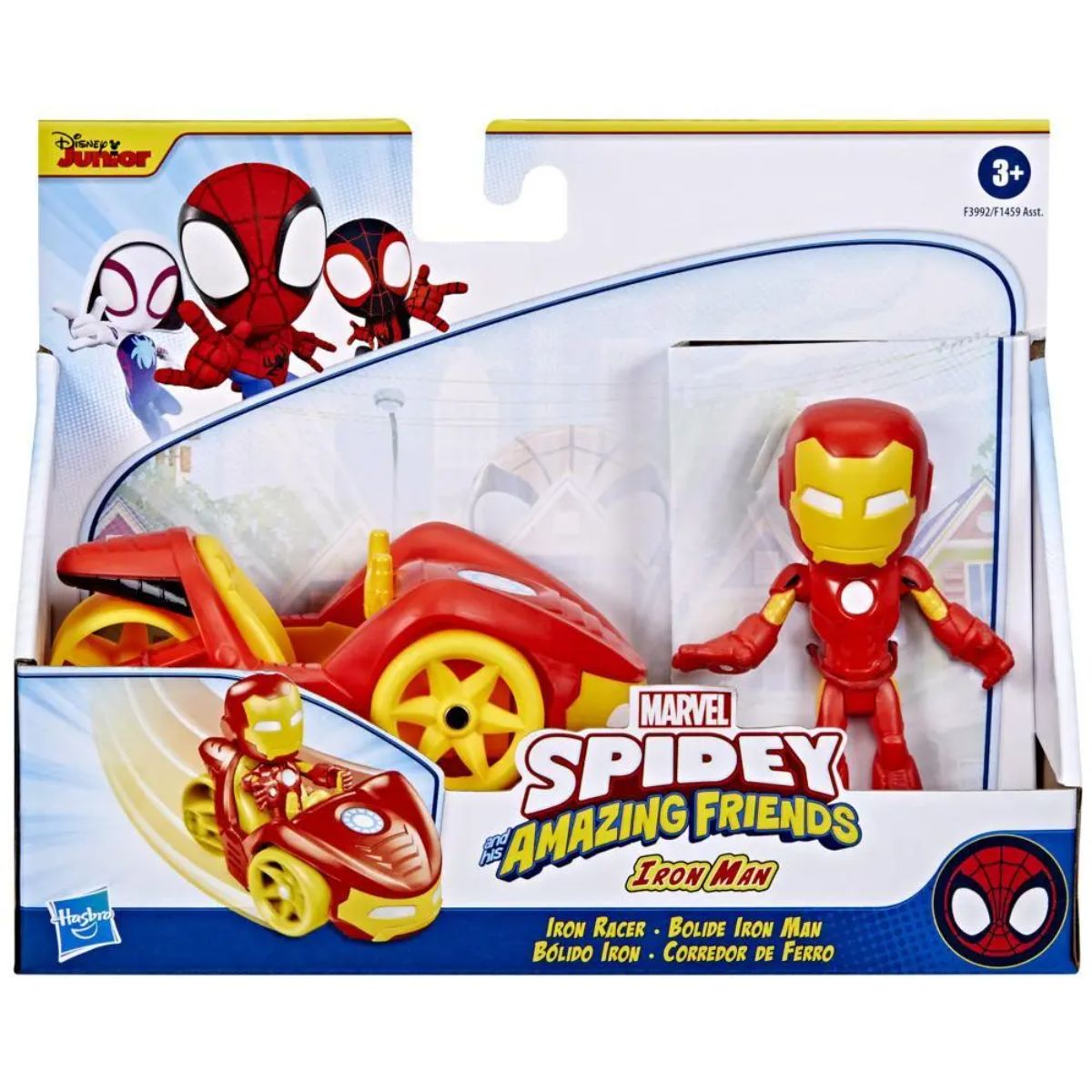 Figurina cu vehicul, Spidey and his Amazing Friends, Iron Man cu Iron Racer, F3992