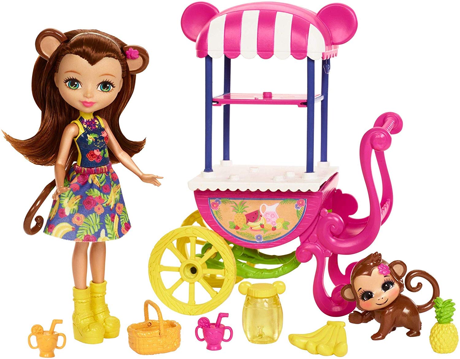 Set de joaca enchantimals - fruit cart & monkey, fcg93