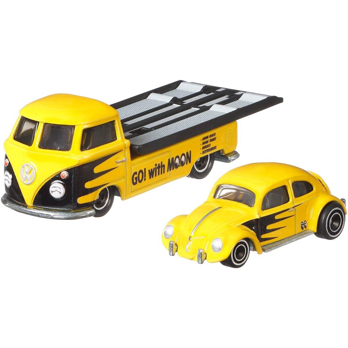 Transportator cu masinuta hot wheels, volkswagen classic bug, volkswagen transporter t1 pickup, 1:64