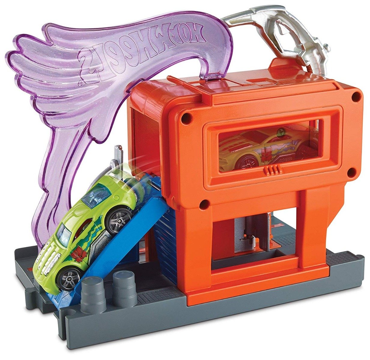 Set circuit cu masinuta Hot Wheels City, Statie Peco, FRH30
