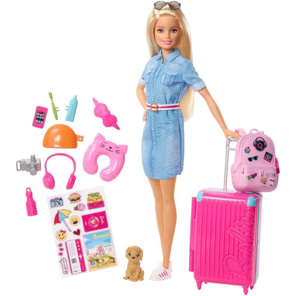 Papusa Barbie Travel cu accesorii de calatorie Accesorii imagine noua responsabilitatesociala.ro