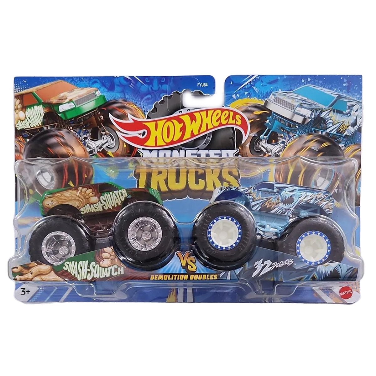 Set 2 masini Monster Truck, Hot Wheels, Smash-squatch si 32 Degrees, 1:64, HLT65