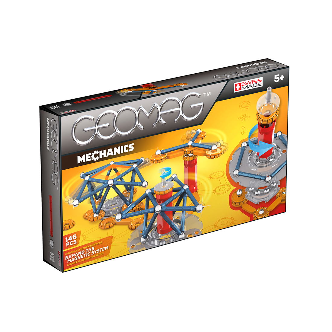 Joc de constructie magnetic Geomag Mechanics, 146 piese