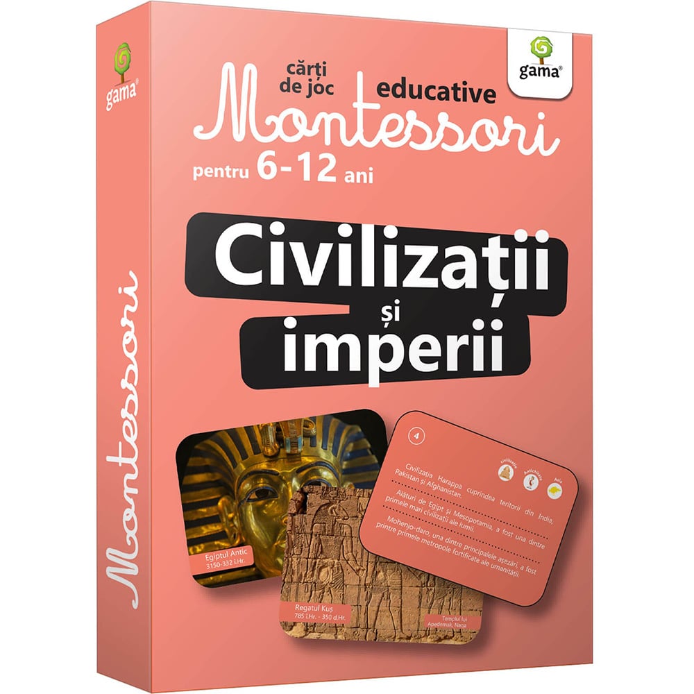 Carti de joc educative Montessori, Civilizatii si imperii 6-12 ani Gama imagine noua