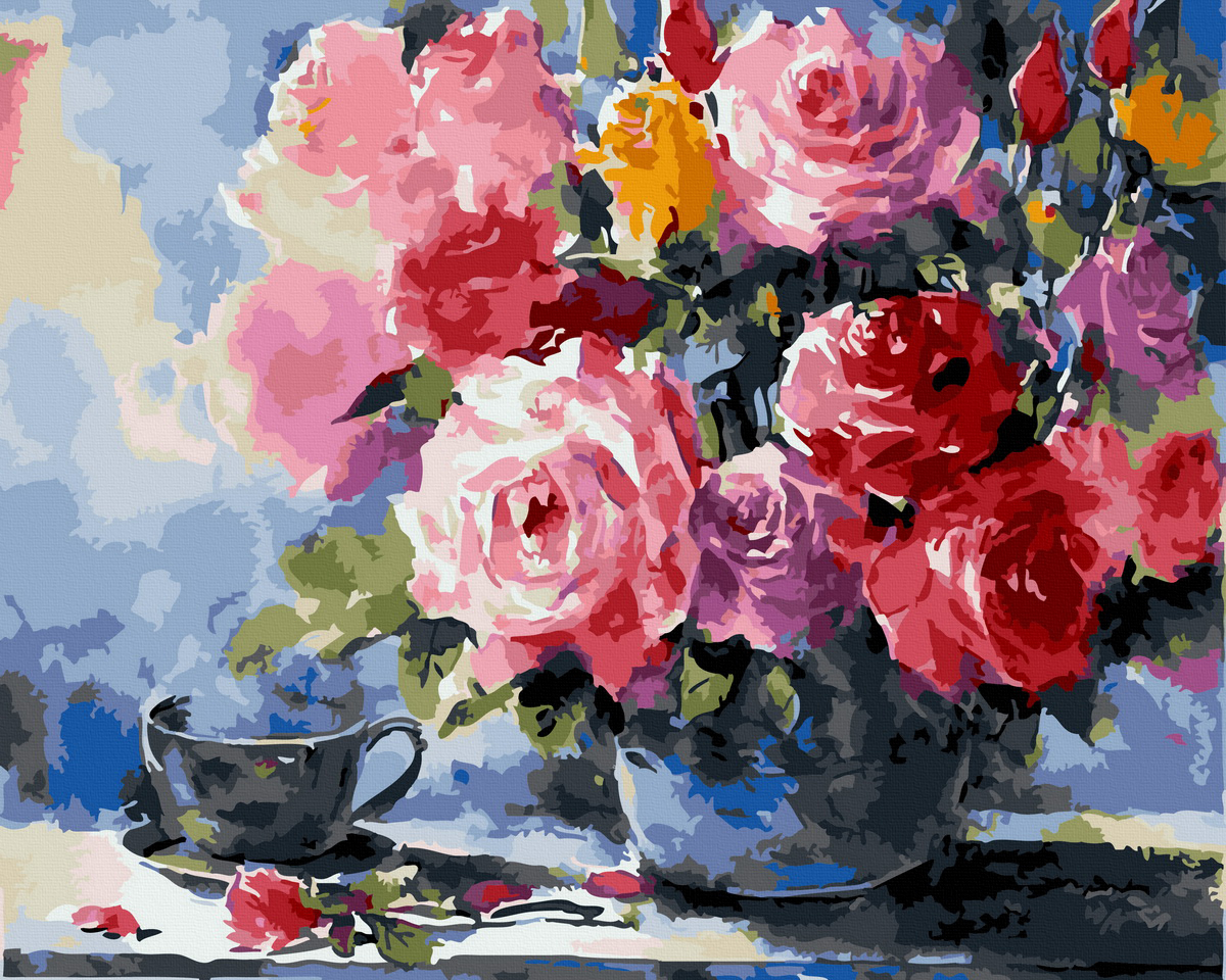 Set Pictura pe numere, Acuarello, Trandafiri si ceai 