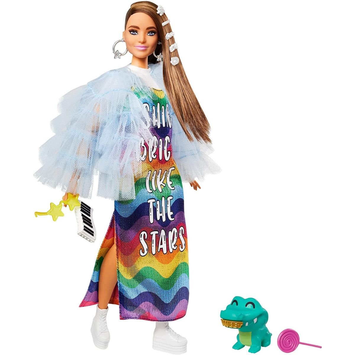Papusa Barbie Extra Style, Yellow Coat Barbie imagine noua responsabilitatesociala.ro