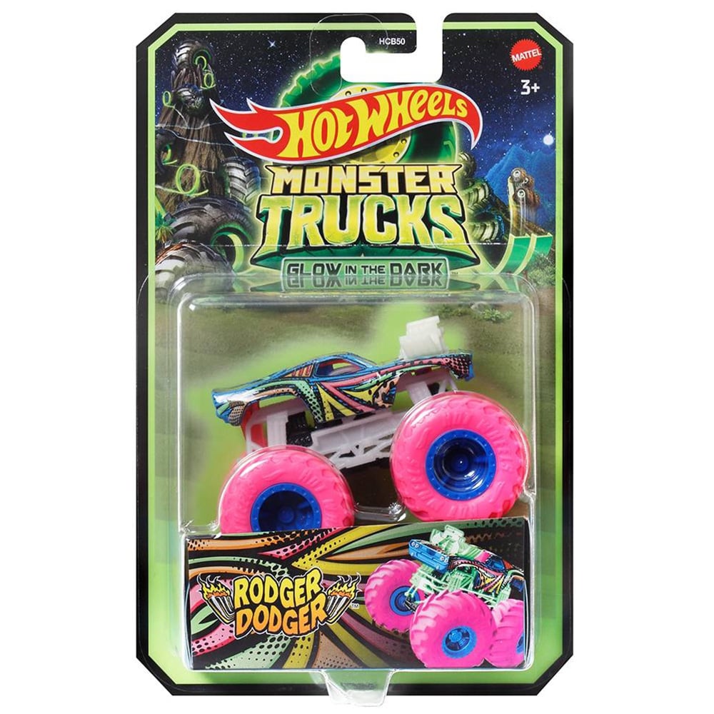 Masinuta Monster Trucks, Hot Wheels, Glow in the Dark, 1:64, Rodger Dodger, HMH31