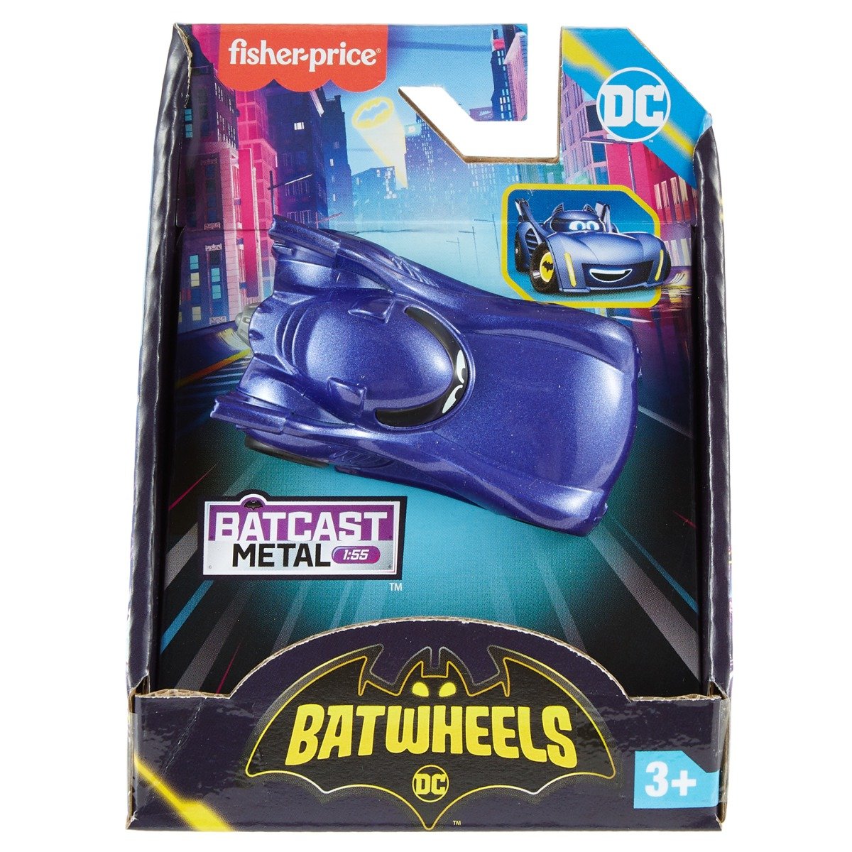 Mini vehicul din metal, Fisher Price, Batwheels, Bam The Batmobile, 1:55, HML13