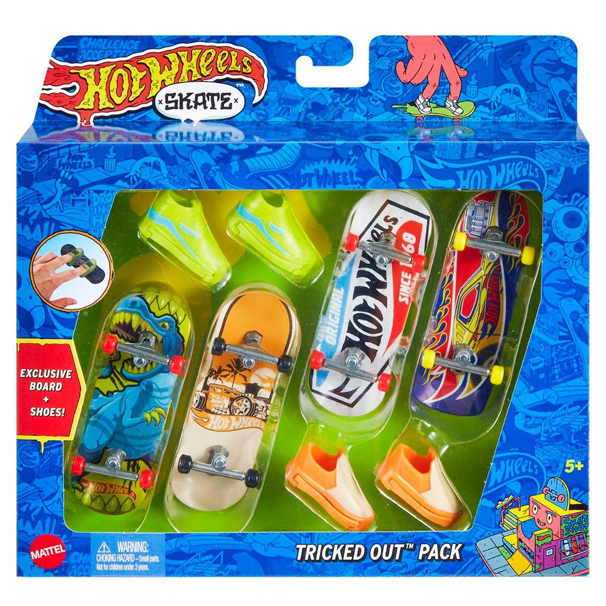 Set 4 mini skateboarduri si 2 perechi pantofi, Hot Wheels, HNG72