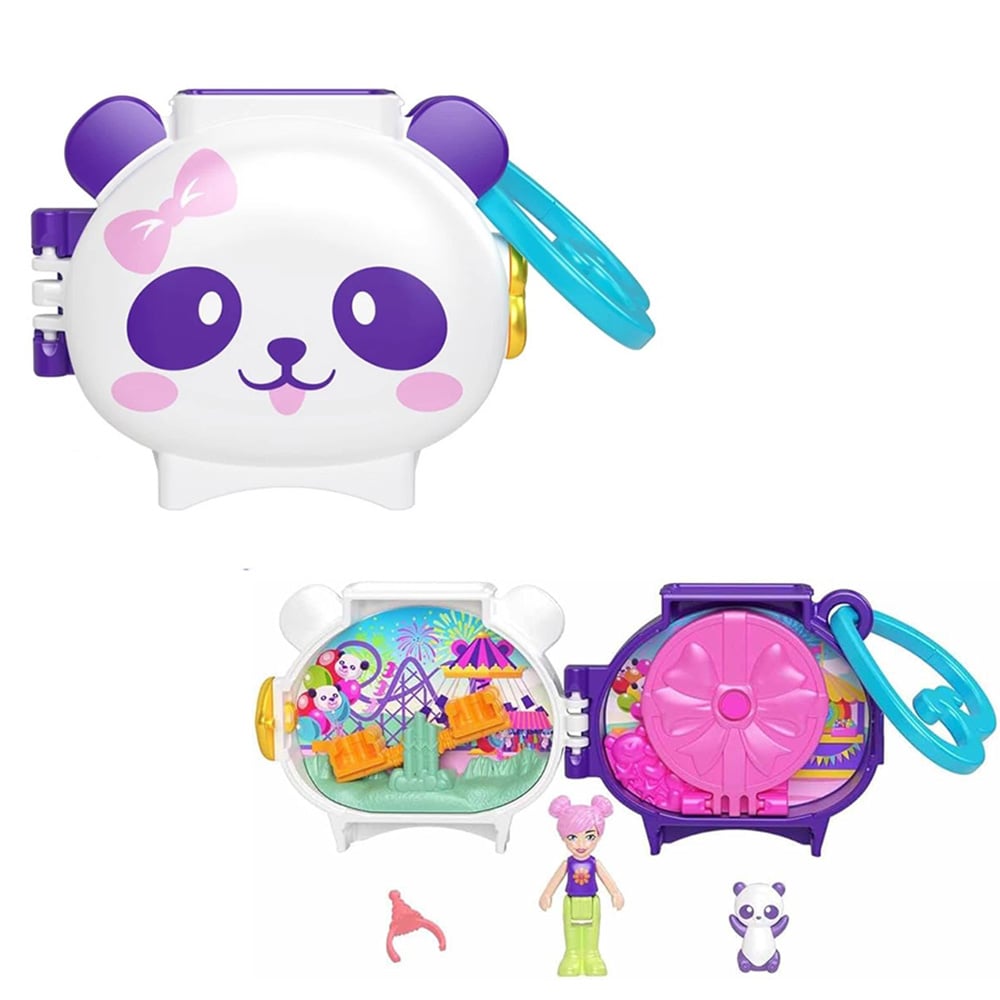 Mini gentuta in forma de animalut cu accesorii, Polly Pocket, Panda, HRD38