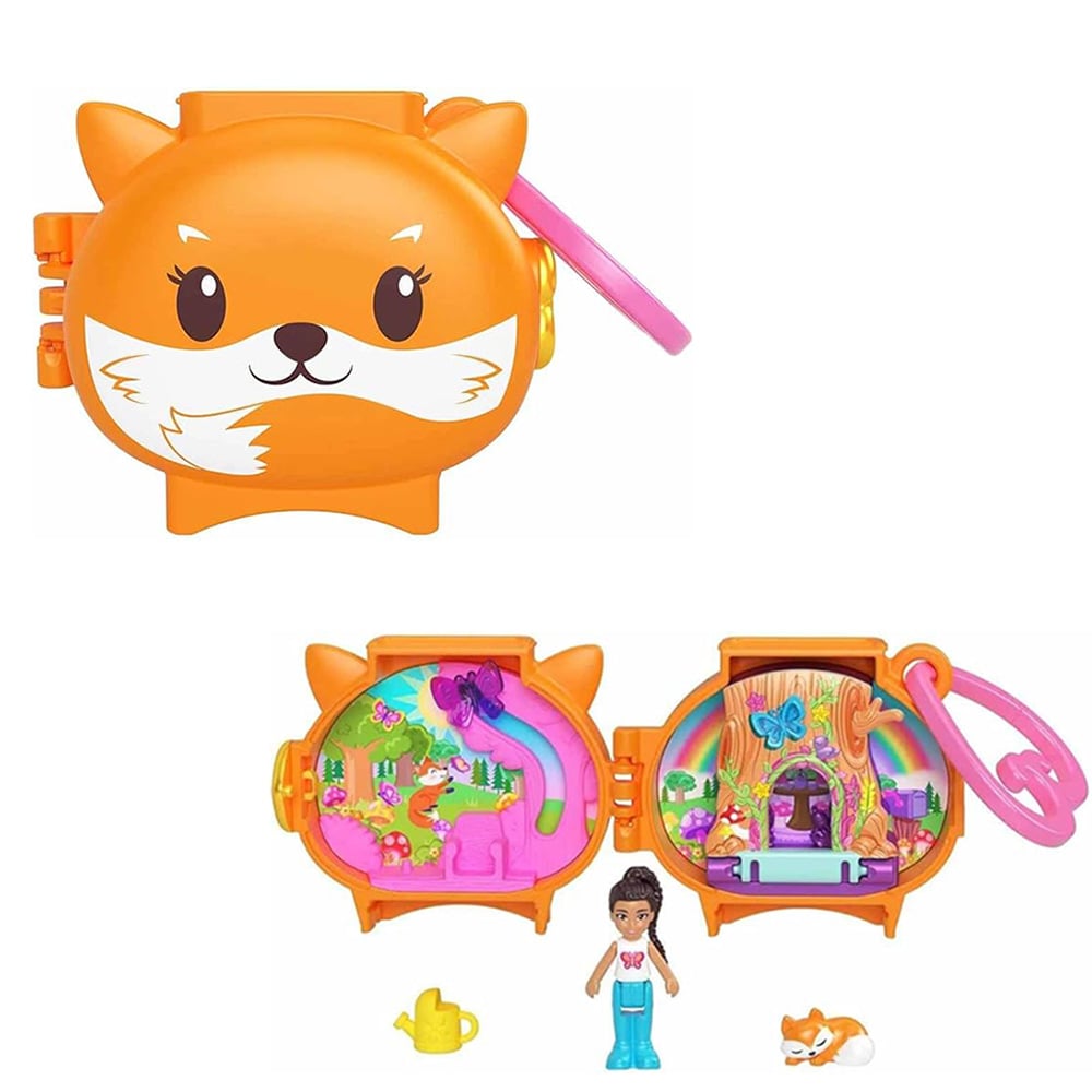 Mini gentuta in forma de animalut cu accesorii, Polly Pocket, Fox, HRD39