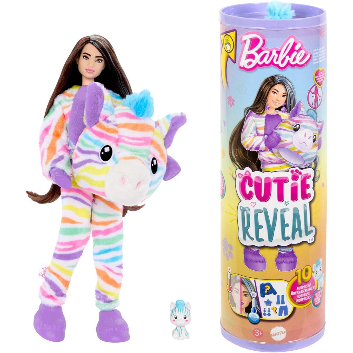 Papusa Barbie, Cutie Reveal, Zebra, 10 surprize, HRK39