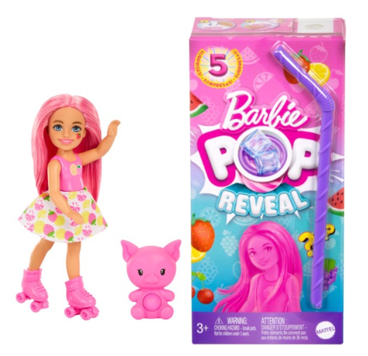 Papusa surpriza Barbie Chelsea, Pop Reveal Fruit, 5 surprize, HRK58