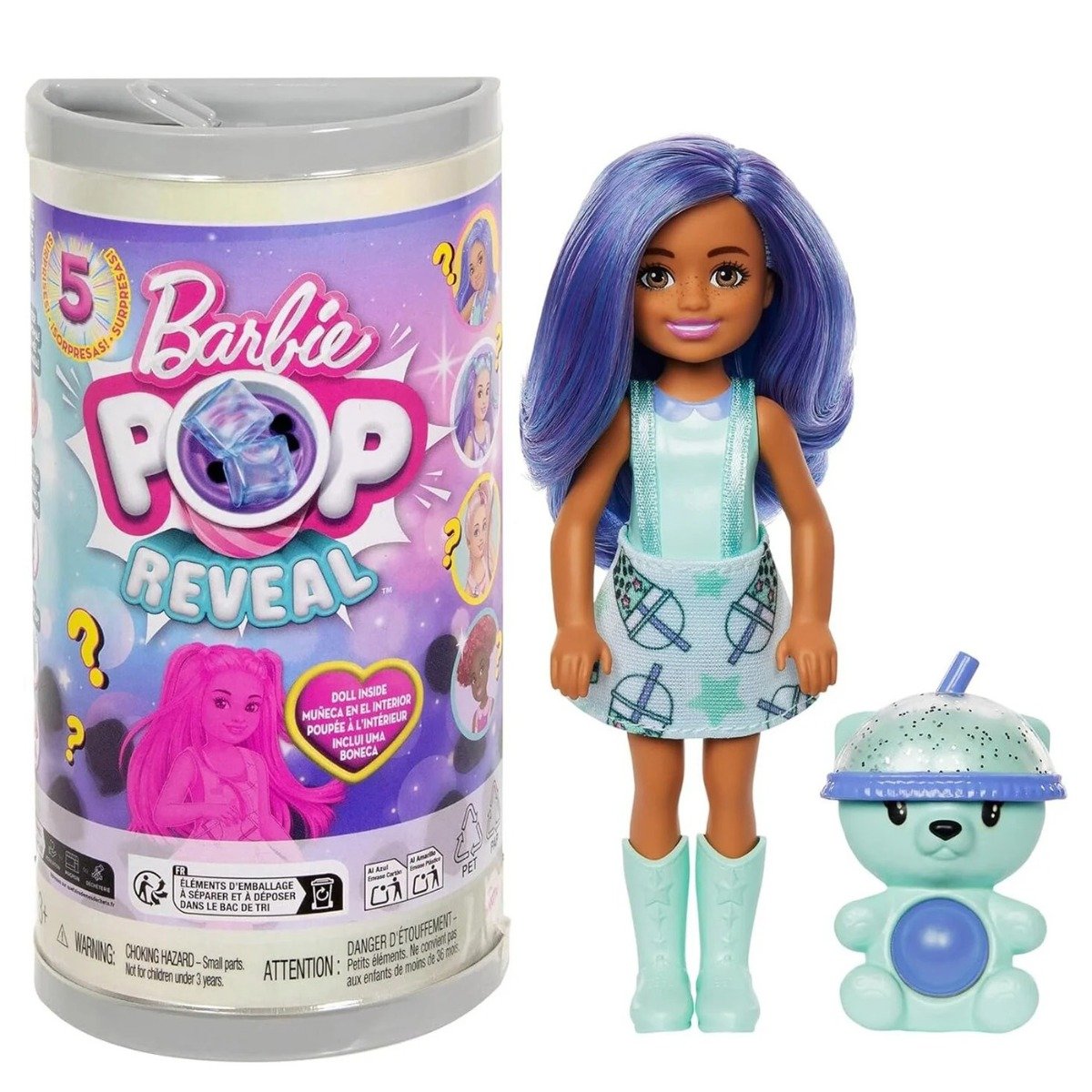 Papusa surpriza Chelsea, Barbie, Pop Reveal, Bubble Tea, 5 surprize, HRK63