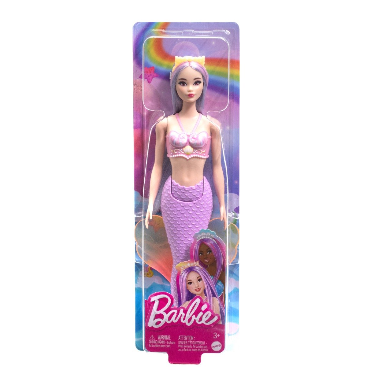 Papusa sirena cu accesorii, Barbie, Mov, HRR06