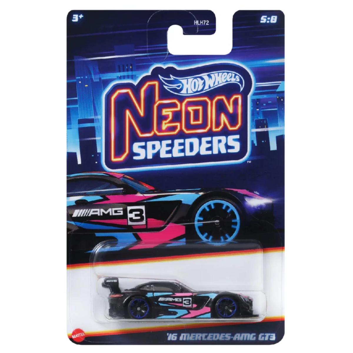 Masinuta metalica, Hot Wheels, Neon Speeders, 16 Mercedes AMG GT3, HRW79