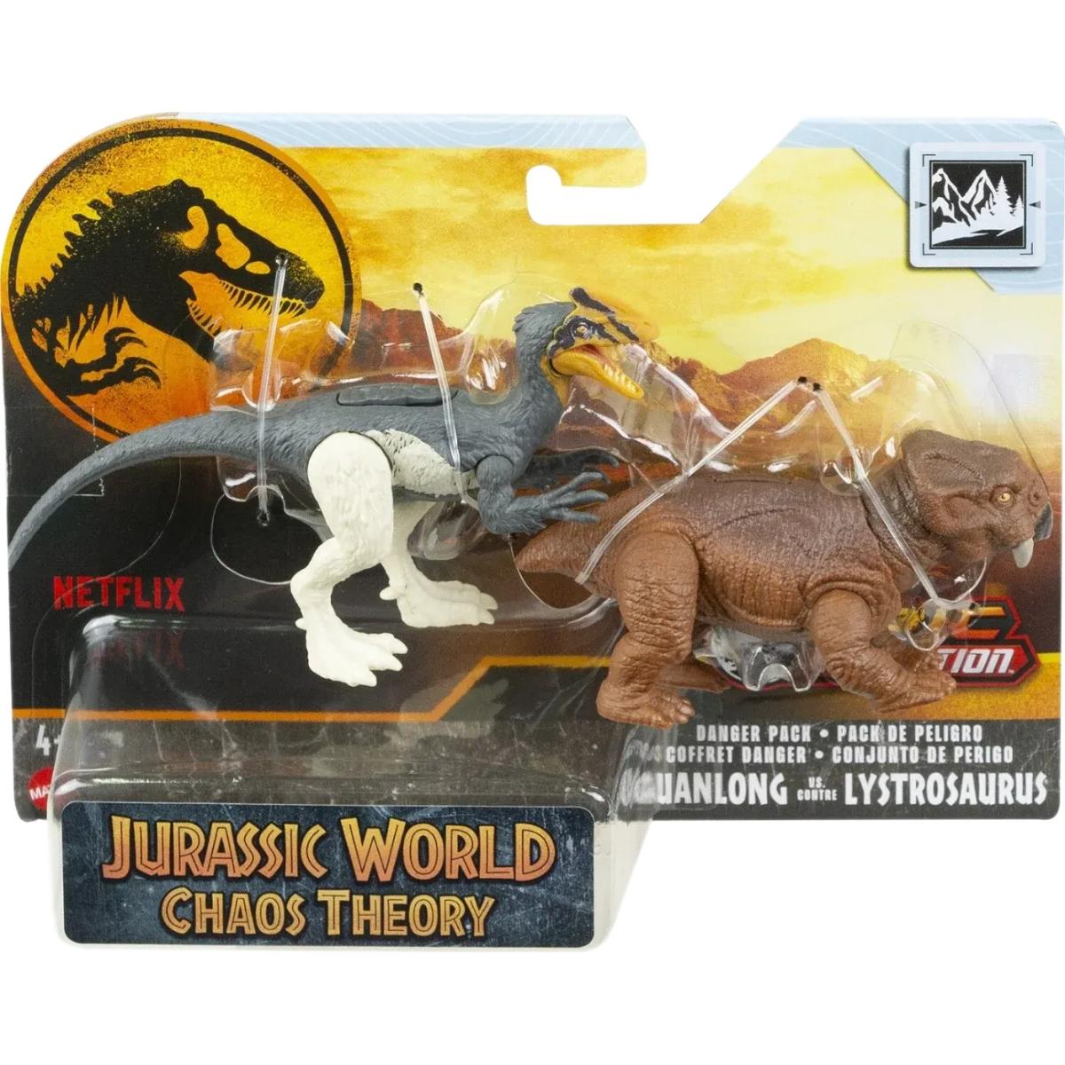 Set 2 figurine dinozaur, Jurassic World, Guanlong vs Lystrosaurus, HTK55