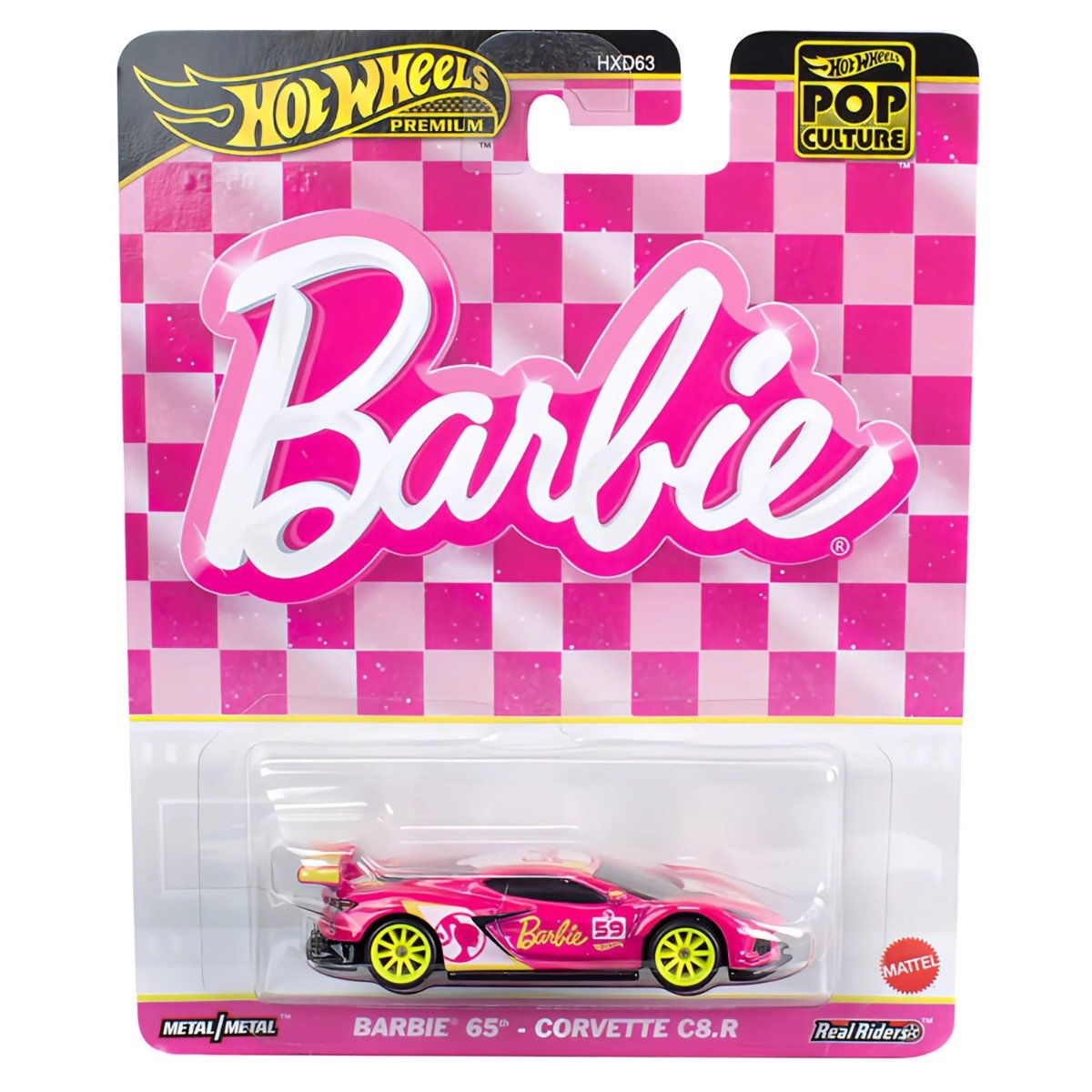 Masina metalica Hot Wheels, Pop Culture, Barbie 65th Corvette C8.R, 1:64, HVJ51