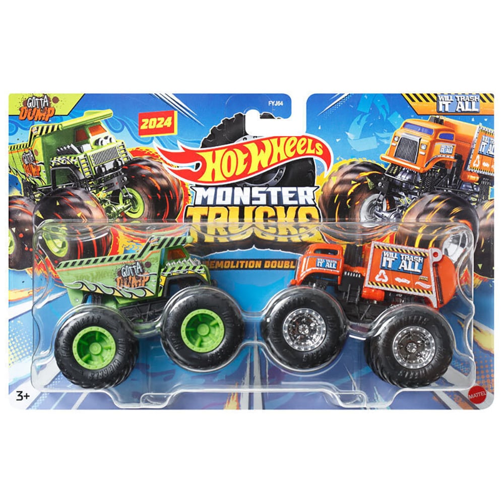 Set 2 masini Monster Truck, Hot Wheels, Demolition Doubles, Gotta Dump Vs Will Trash It All, HWN52