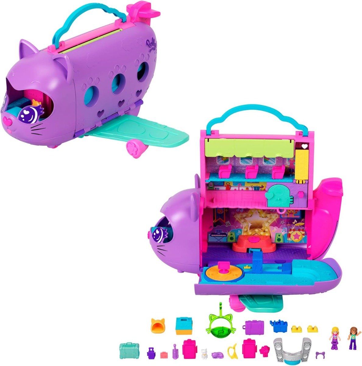 Set de joaca cu 2 papusi, Polly Pocket, Kitty Airplane, HWP19