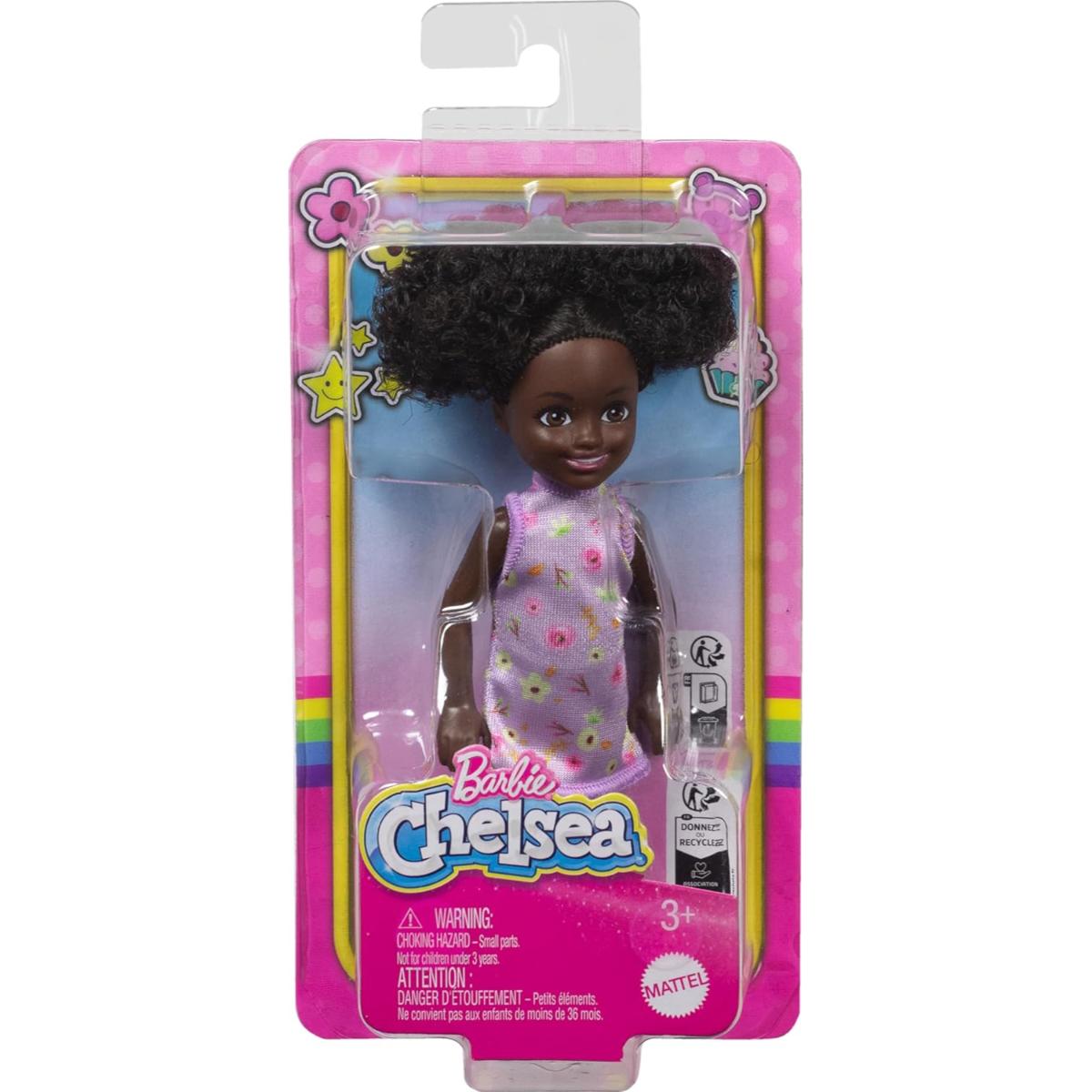 Papusa Barbie Chelsea, Purple Floral Dress, HXM96