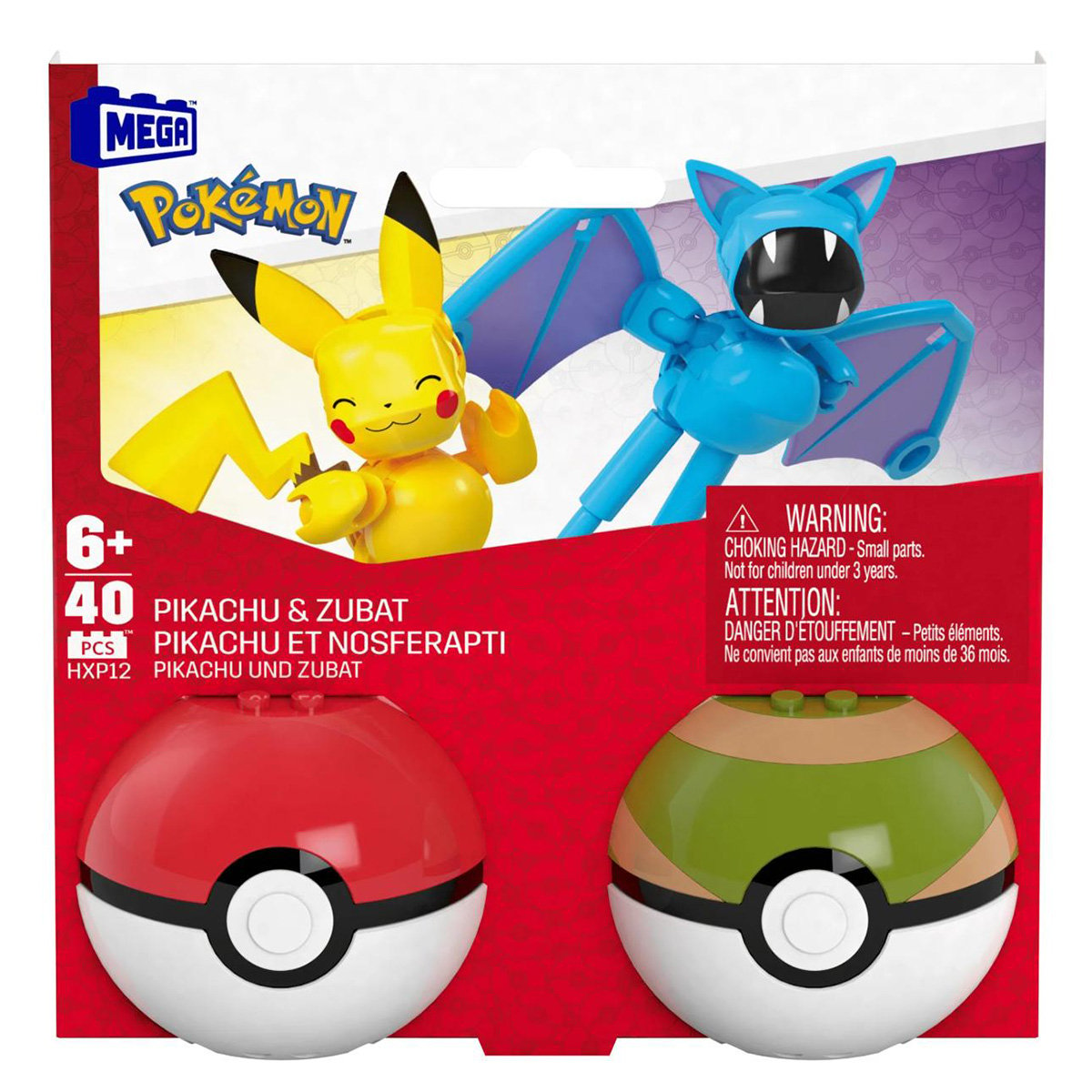 Set de constructie, Mega Pokemon, Pikachu si Zubat Pokeball, HXP12