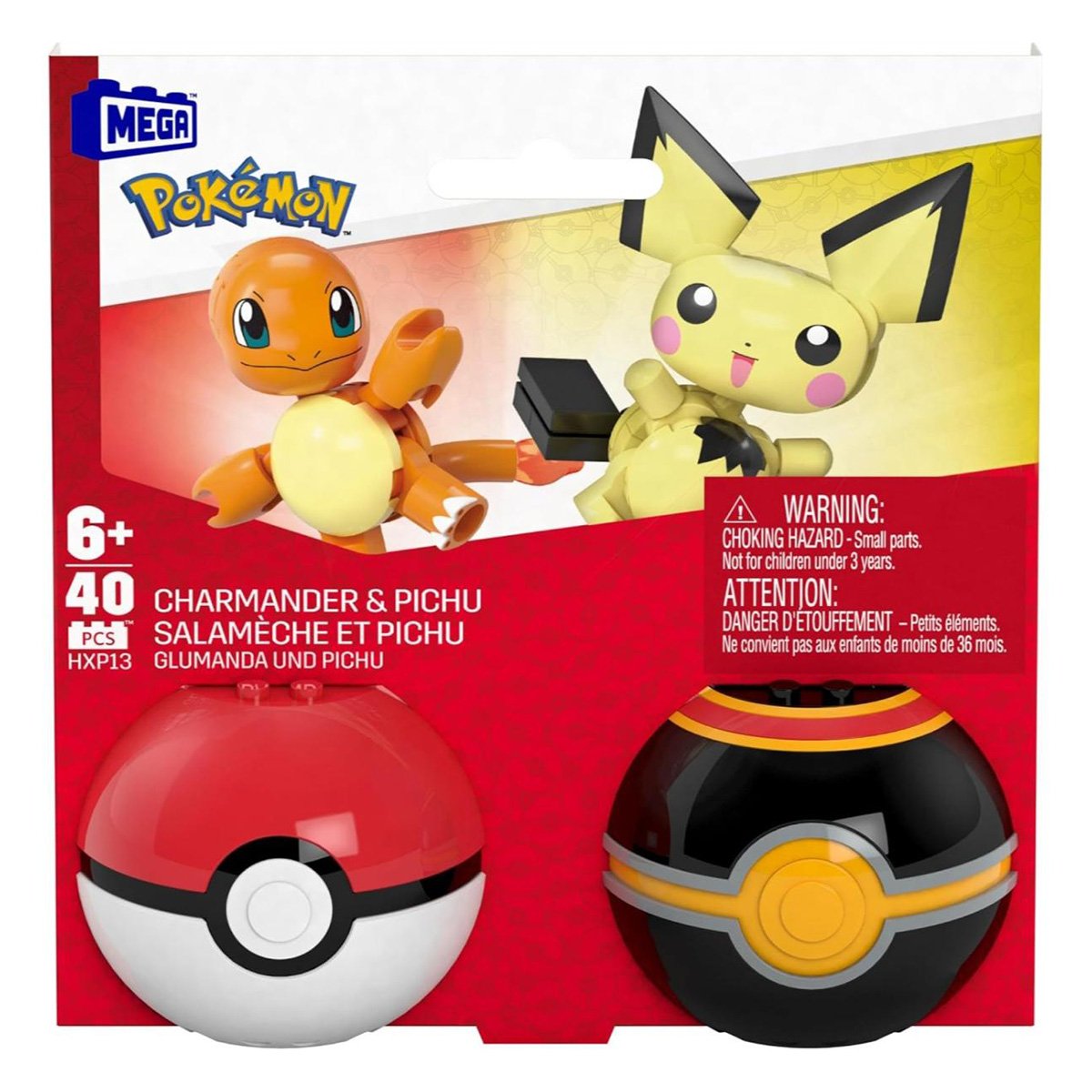 Set de constructie, Mega Pokemon, Charmander si Pichu Pokeball, HXP13