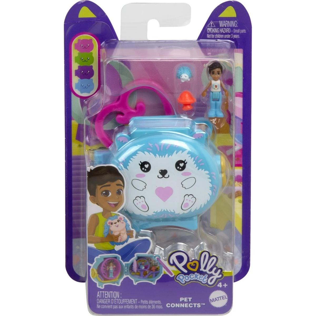 Mini gentuta in forma de animalut cu accesorii, Polly Pocket, Hedgehog, HXX23